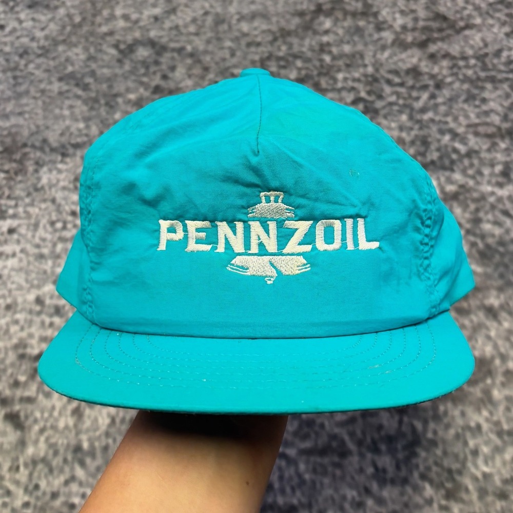 Vintage Pennzoil Hat Nylon Snap Back Turquoise Blue 80s 90s Racing